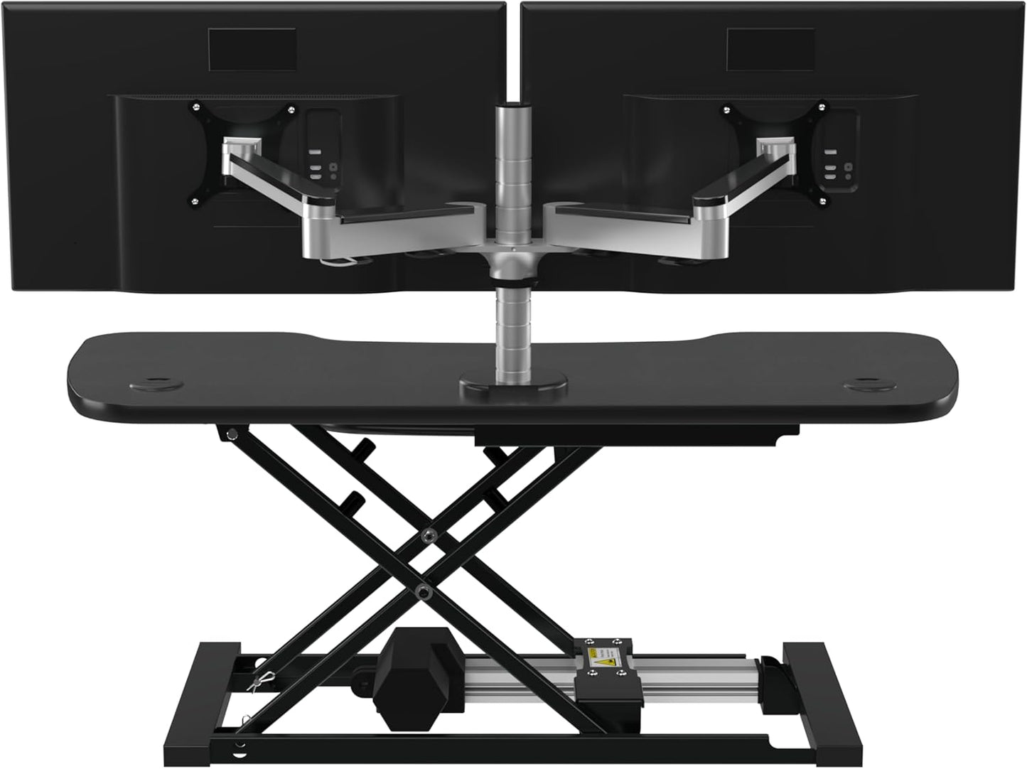 VERSADESK PowerPro™ Elite Electric Standing Desk Converter - App Controlled Desk Riser with USB Charging Port & LED Lights - Height Adjustable, Fully Assembled & Supports 80 lbs | Black (40” x 24")