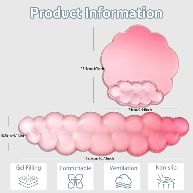 Keyboard Wrist Rest with Gel Cloud Mouse Pad - Soft and Cool Ergonomic Mouse Pad with Non-Slip Base, Cute Desk Accessories for Office/Home/Desktop/Latop