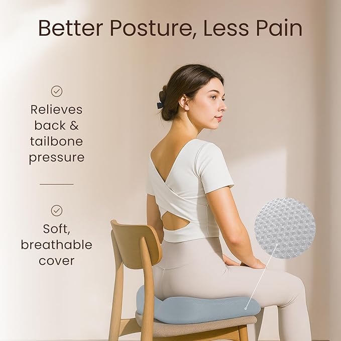 Sleepavo Office Chair Cushion - Seat Cushion for Tailbone Pain Relief - Butt Pillow for Coccyx, Sciatica, and Lower Back Pain - Orthopedic Chair Pad for Lumbar Support in Office Desk (Gray)