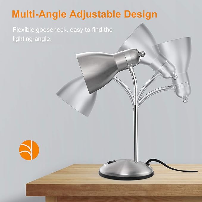 LEPOWER Metal Desk Lamp, Adjustable GooseNeck Reading Light for Bedroom | Compact & Sturdy, Space-Saving for Bedside & Dorm, E26 Table Lamp, Eye-Caring, Ideal for Study, Office, Back to School