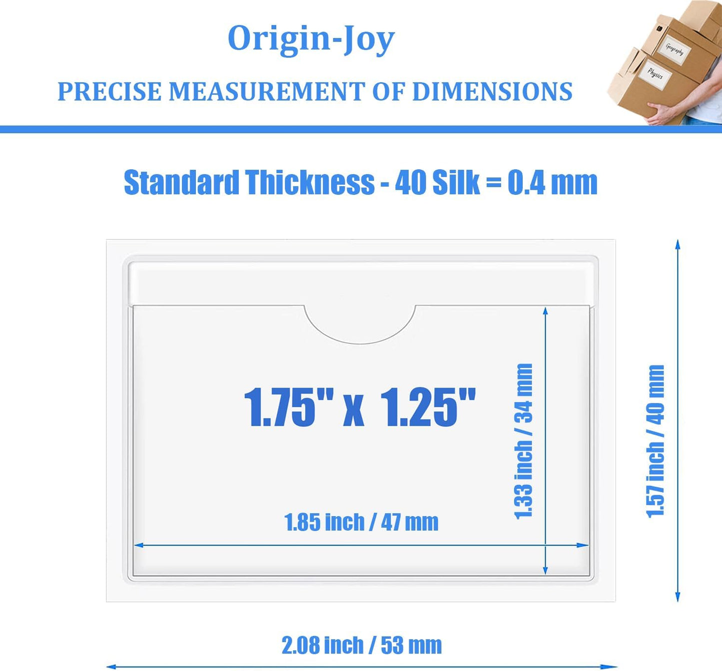 Origin-Joy 35 PCS Self Adhesive Index Card Pockets with Top Open, Clear Plastic Label Holder for Cards of Note, Library and Business, Adhesive Label Pockets & Card Holder (1.75 x 1.25 inch)