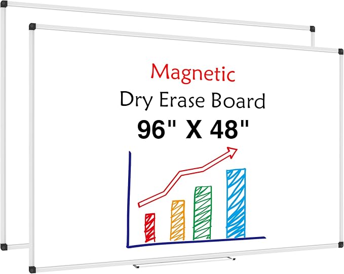 XBoard Magnetic Dry Erase Board 96 x 48 Inches, 8' x 4' Aluminum Framed Whiteboard, Presentation White Board for Office, School, Homeschool (Pack of 2)