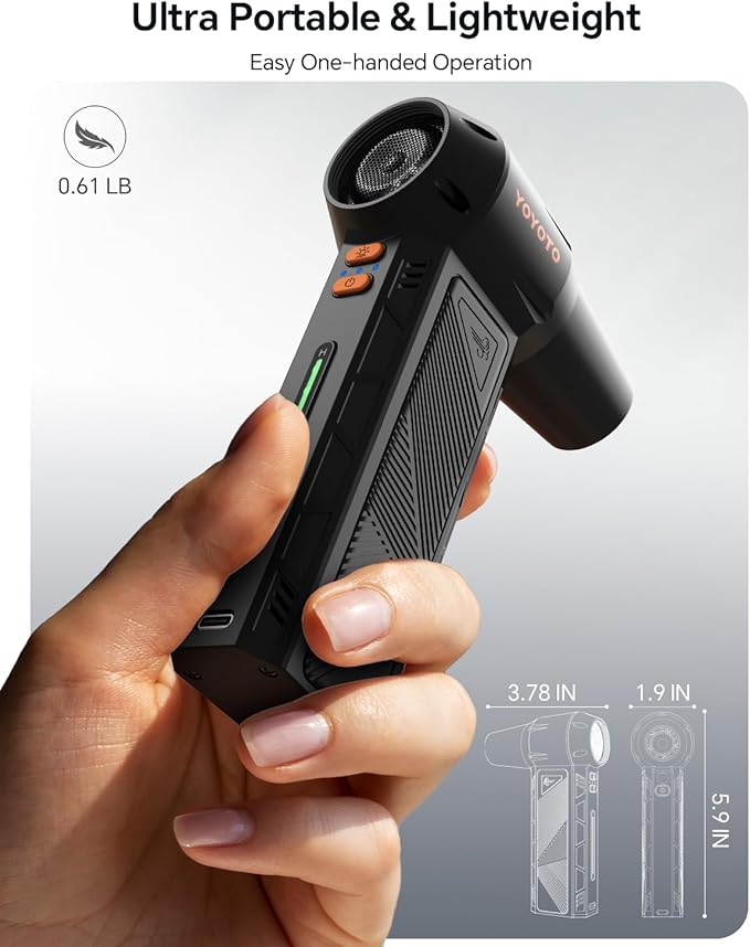 Compressed Air Duster, 300000RPM Powerful Electric Air Duster Rechargeable with LED Light and Brushless Motor, 4-Gear Cordless Mini Air Blower for Keyboard, Computers, Car, Outdoors (Black)