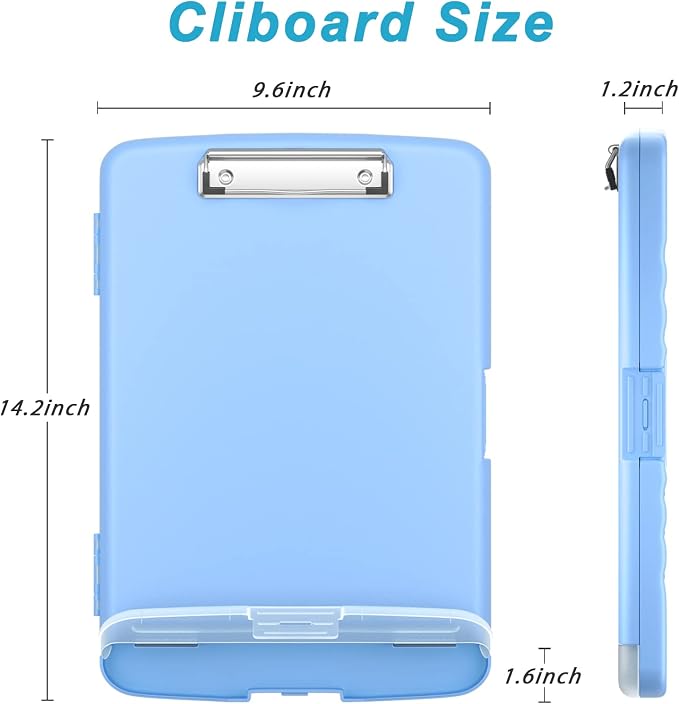 Rimilak Clipboard with Storage, 8.5 x 11'' High Capacity Clip Board, Blue | Smooth Writing, Side-Opening Plastic Folder with Pen Holder, Size 14.2 x 9.6 x 1.2″ ,for Classroom, Teacher, Student