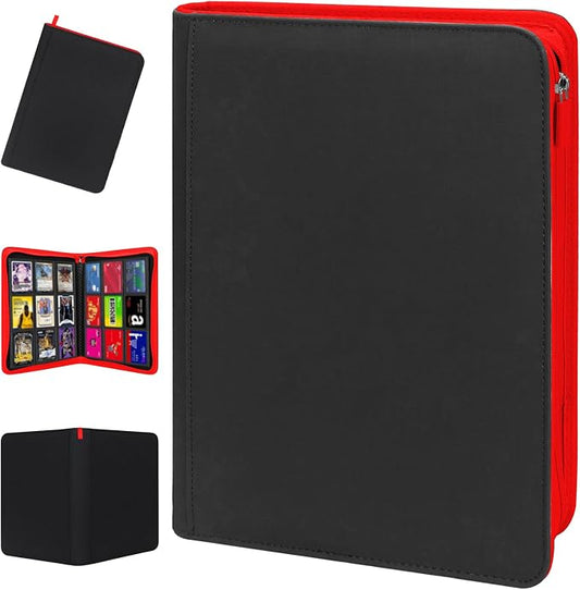 Premium Trading Card Storage Album,9 Pocket 40 Side Pages, 360 Cards,Black Zipper Binder for Collectible Games, Sports Card Organization&Protection (Black Red)