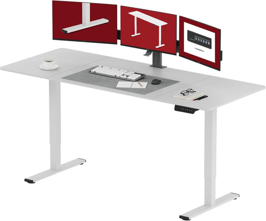 SANODESK Electric Standing Desk 79x32 Inch Height Adjustable Stand Up Desk Home Office Computer Workstation Sit Stand Home Office Desk with Splice Board (White Frame + White Top)