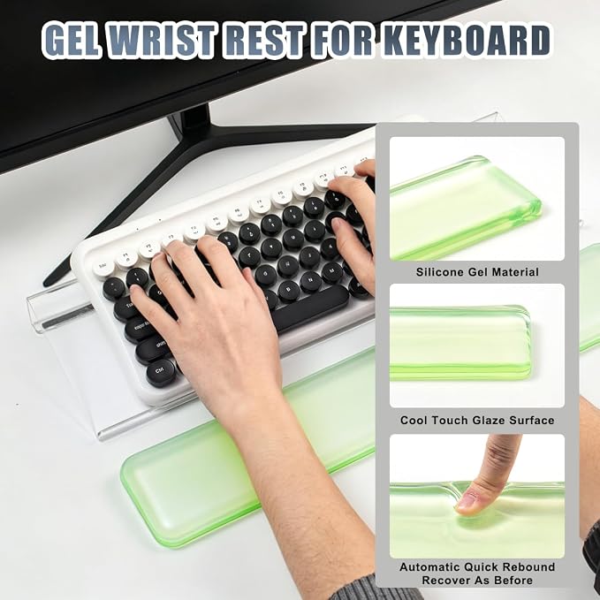 Keyboard Wrist Rest,Gel Wrist Rest for Keyboard-Green Wrist Rest | Jelly Clear Gel Wrist Pad for Easy Typing, Anti-Slip Comfort Keyboard Wrist Pad for Desktop Relieve Pain