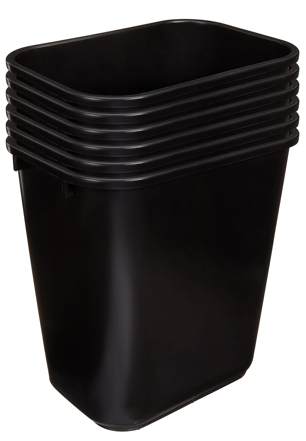 Amazon Basics Trash Can, Rectangular Commercial Office Wastebasket, 7 Gallon (Pack of 6), Black (Previously AmazonCommercial Brand)
