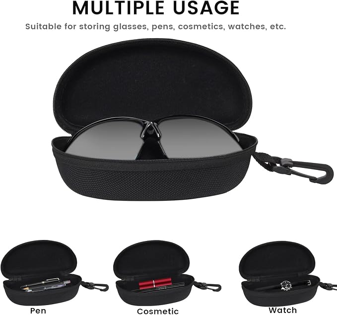 molshine 3 Pieces Portable Hard Shell Sunglasses Case, Zipper Eyewear Eyeglasses Case with Hook for Women Men Travel Sports