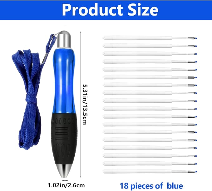 Sibba Heavy Weighted Ballpoint Pens 3 Pack Big Fat Pens with Refills - Wide Grip Assistive Writing Pens for Tremors, Carpal Tunnel, Weak Hands - Office & Home Use (Blue)