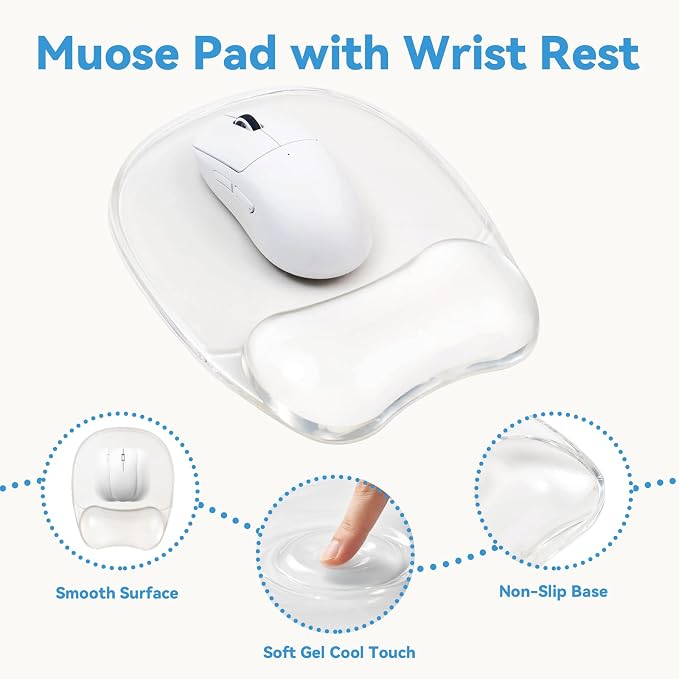 Gel Wrist Rest for Keyboard,Clear Keyboard Wrist Rest and Gel Mouse Pad Set | Ergonomic Gel Wrist Rest,Anti-Slip Keyboard Wrist Support and Mouse Wrist rest for Desktop Relieve Pain(Clear)