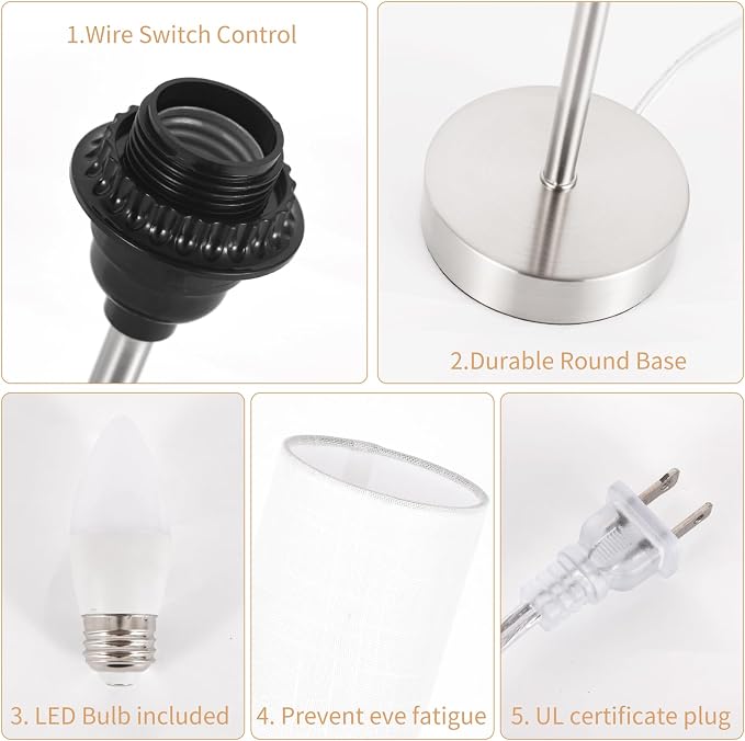 RISLG 2 Pack Small Table Lamp for Bedroom, Bedside Lamp for Nightstand, Minimalist Modern Desk Lamp with Linen Fabric Shade for Living Room, Office, Kids Room, Dorm, LED Bulb Included