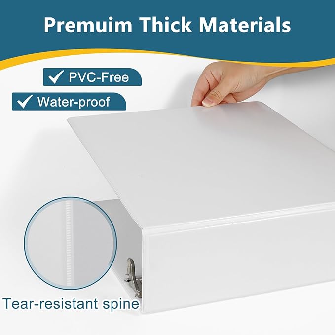 CIXILDTS 4-Inch 3 Ring Binder, Standard 4" Slant-D Ring Binder Fit Letter Size Paper, Presentation View Binders, White, 6-Pack