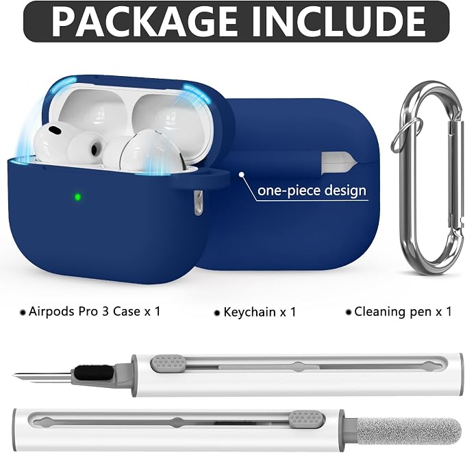 Ljusmicker for AirPods Pro 3 Case 2025 with Cleaner Kit,Magnetic Blue | Soft Silicone Protective Cover for Apple AirPod Pro 3rd Generation Case with Keychain for Women Men,Shockproof,Magnetic