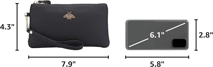imeetu Wristlet Wallets for Women, Wristlet Clutch Purse, Phone Wallet | Genuine Leathe Wallet Women, Lightweight Water-resistant Long Wallet with Wrist Strap, Zip Coin Pocket, Gift Box, Bee Decor
