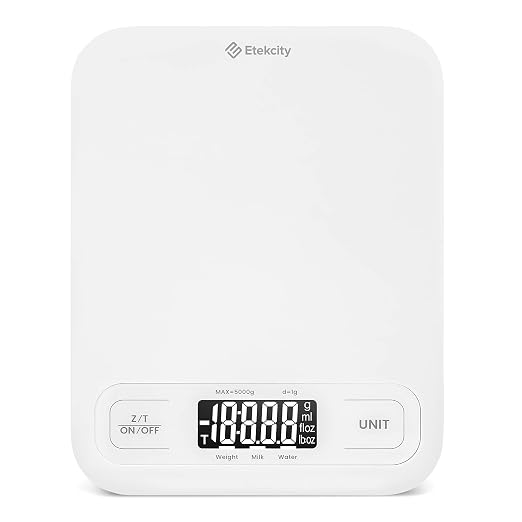 Etekcity Food Kitchen Scale, Digital Grams and Ounces, Large | Tare function, ideal for baking, weight loss, keto, meal prep, packages, liquids and jewelry, White