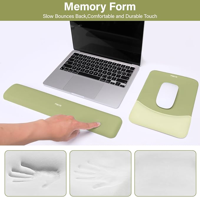 MOSISO Wrist Rest Support Mouse Pad & Keyboard Set, Olive Green | Rectangular Ergonomic Mousepad, Non-Slip Base, Home/Office Pain Relief & Easy Typing, Neoprene Cloth & Raised Silicone Lining