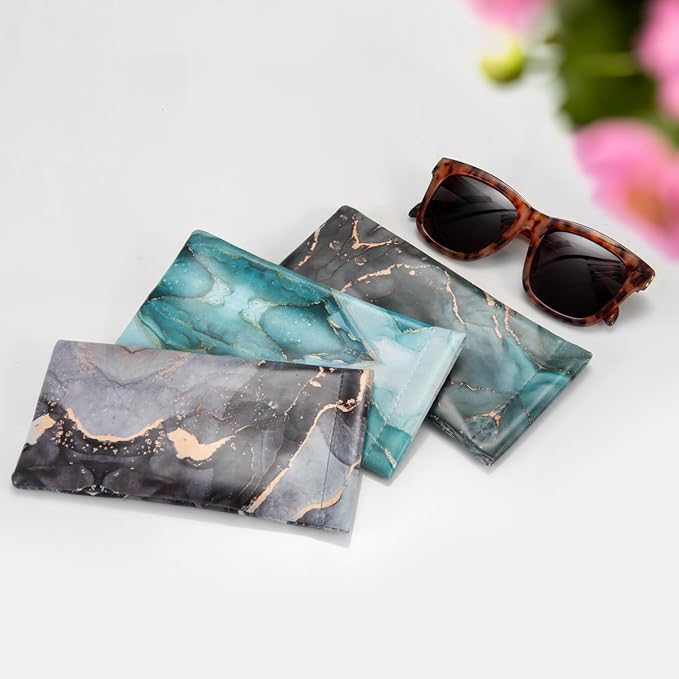 TRIUMPH VISION Eyeglass Case Glasses Case Soft Sunglass Pouch Sleeve 3 Pack | Slim Lightweight Alternative to Bulky Case, Leather Lined Protect Lens, Squeeze Easy to Use, Stylish Portable for Daily Use