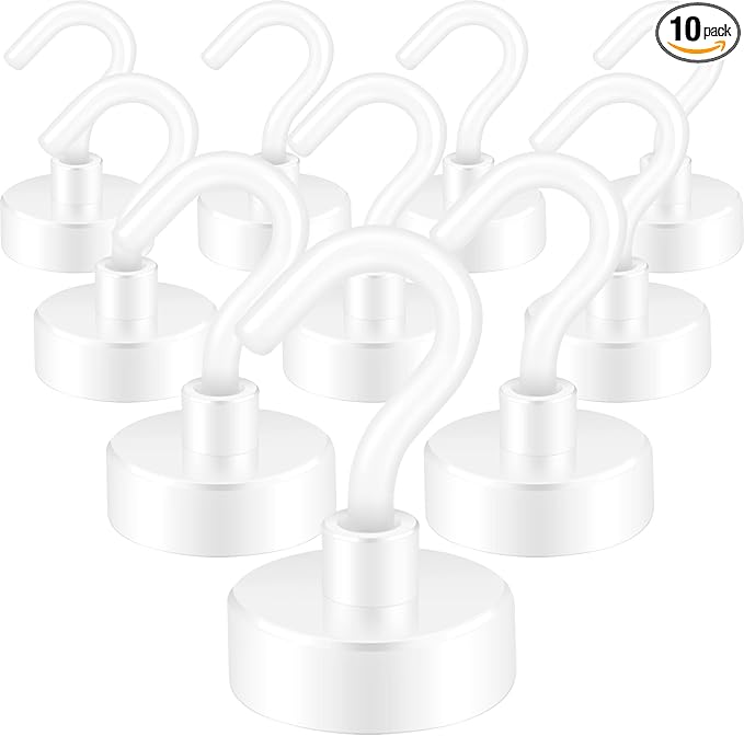 Neosmuk Magnetic Hooks, Heavy Duty 40lb+ Strong Magnet Hook for Cruise Cabins, Cruise Essentials 2026 for Hanging, Metal Wall Refrigerator Hangers (White, 10 Pack)