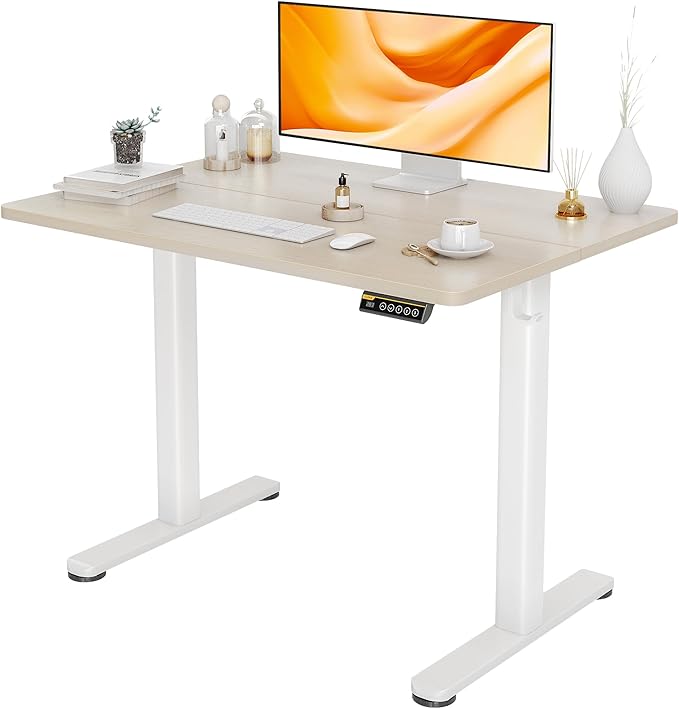 Claiks Electric Standing Desk, Adjustable Height Stand up Desk, 40x24 Inches Sit Stand Home Office Desk with Splice Board, White Frame/Nature Top