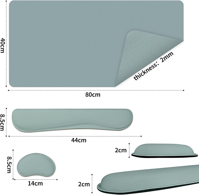 Desk Mat Set,3-in-1 Mouse Pad with Wrist Rest and Keyboard Pad | 31.5" x 15.7" Ergonomic Keyboard and Mouse Pad Set, Memory Foam Keyboard Wrist Rest, Waterproof Computer Mat, Mist Blue