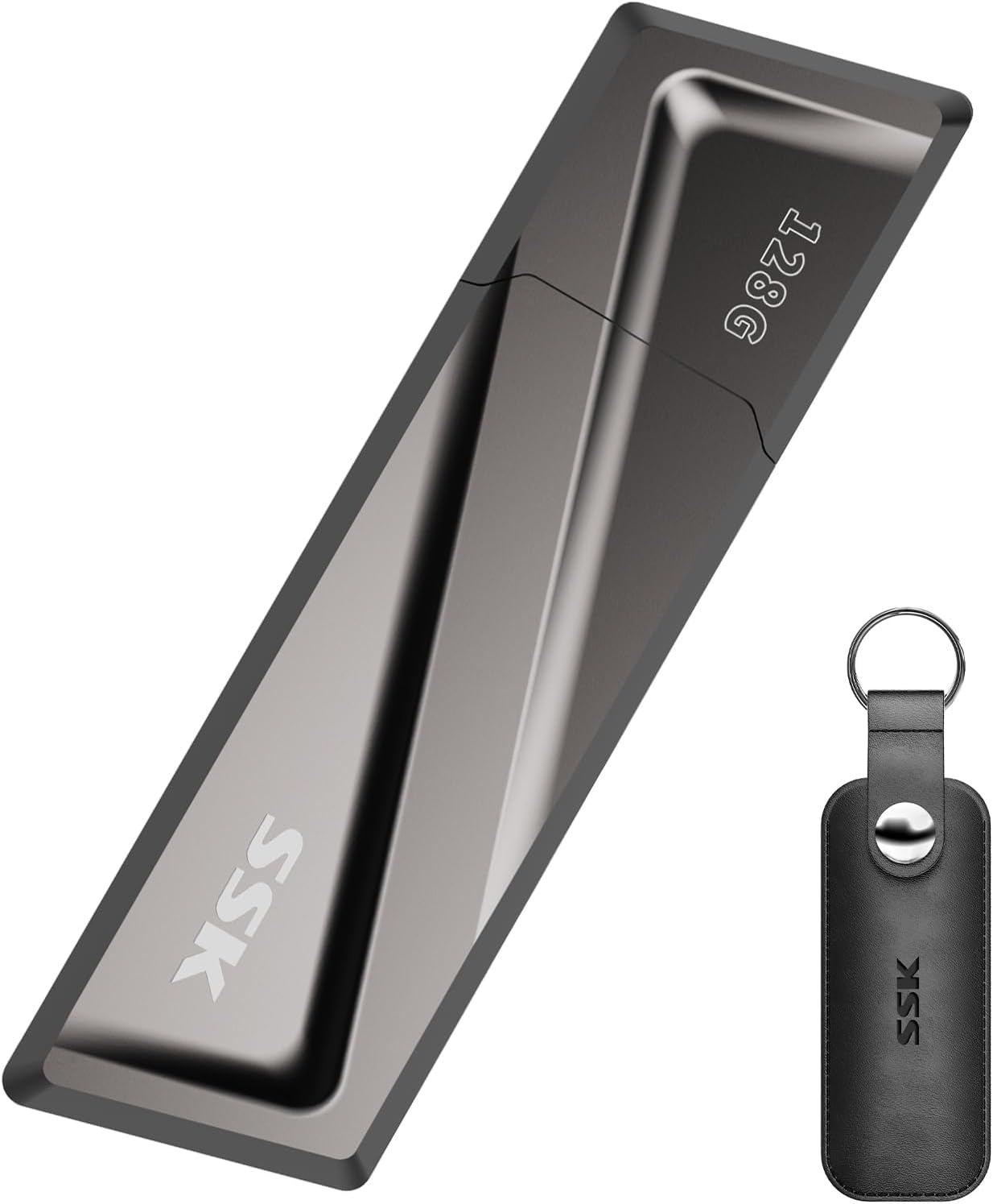 SSK 128GB USB Flash Drive 550MB/s USB 3.2 Gen2 USB Thumb Drive Fast Transfer Speed Externel Solid State Drive +USB C Adapter USB C Memory Stick for Type C Smartphone,MacBook/Pro/Air Laptop and More