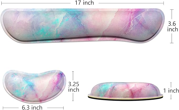 Dapesuom Enlarge Keyboard Wrist Rest, Memory Foam Wrist Cushion for Desk Mats Support, Pain Relief Keyboard Mouse Pad Rests Set with Non-Slip Base for Gaming Laptop Office Computer, Colorful Marble