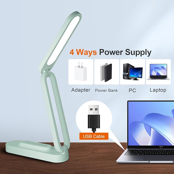 Giryuhd LED Desk Lamp for Office Home & Battery Operated Lamp Rechargeable Lamp Foldable & Portable Light, LED Desk Light Strip, 3 Brightness Dimmable Small Desk Lamp Wireless Reading Lamp