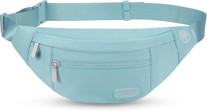 Large Dusty Blue Fanny Pack for Women Crossbody Bag Travel Essential | Nylon,Key Chain, Adjustable Strap,Headhole，Ideal for Shopping Yoga Running Cycling Traveling