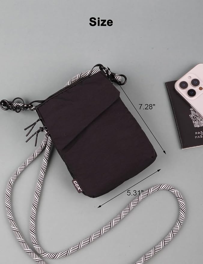 GOX Neck Wallet for Traveling Women,RFID Blocking Crossbody Wallet | Nylon Water-Repellent Passport Holder with Phone Pocket, Small Neck Pouch