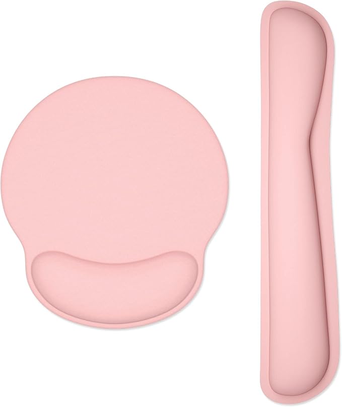 Dapesuom Keyboard Wrist Rest and Mouse Pad with Wrist Support, Memory Foam Cushion for Keyboard and Mouse Set, Ergonomic Desktop Pad Rests with Non Slip Base for Easy Typing & Pain Relief, Rose Pink