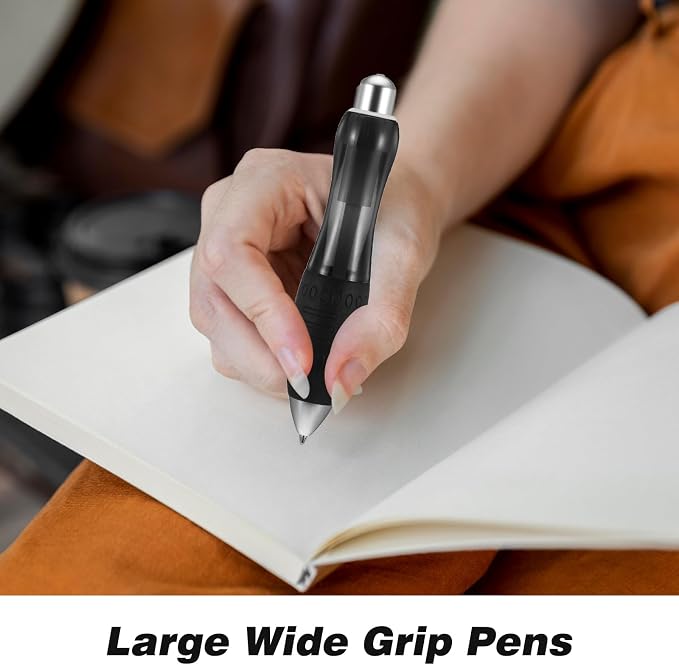 14 Pcs Big Fat Pens, Large Wide Grip Ballpoint with Rope, Ergonomic Pen for Tremor, Arthritis, Parkinson, Handicap (2 Pens + 6 Blue Refills + 6 Black Refills)