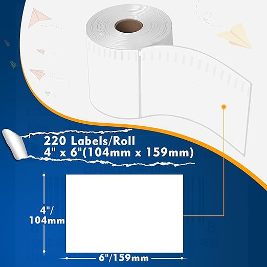 L LIKED 220 PCS 4"x6" Thermal Shipping Labels, Perforated White, Strong Adhesive Direct Thermal Labels(1 Roll), Compatible with DYMO 4XL 1744907,Zebra, Rollo, Jadens, Nelko