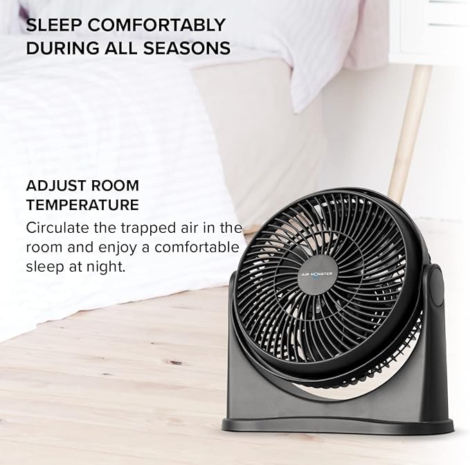 Air Monster 15655 High Velocity 3 Speed 8 Inch Adjustable Tilt Mini Personal Desk Fan with Wall Mount Option and Carry Handle, Black