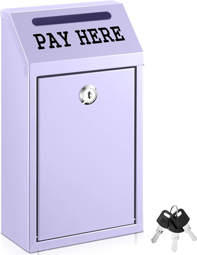 Yaocom Safe Metal Cash Box for Farm Stand – Money Drop and Secure Donation Collection, Wall Mount Lockable Unit with Pre Drilled Holes for Outdoor Self Serve(Morandi Purple,10.2 x 5.7 x 2.8 Inch)