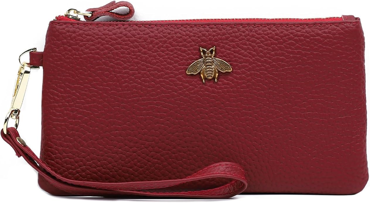 imeetu Wristlet Wallets for Women, Wristlet Clutch Purse, Phone Wallet | Genuine Leathe Wallet Women, Lightweight Water-resistant Long Wallet with Wrist Strap, Zip Coin Pocket, Gift Box, Bee Decor