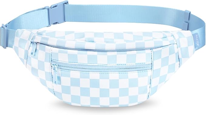 Blue Checkered Fanny Pack for Women Men Waist Bag with Adjustable Strap | Blue and White Checkered, Fashion,Large Capacity,Hands-Free ,Idea for Enjoy Shopping Sports Traveling Running Casual