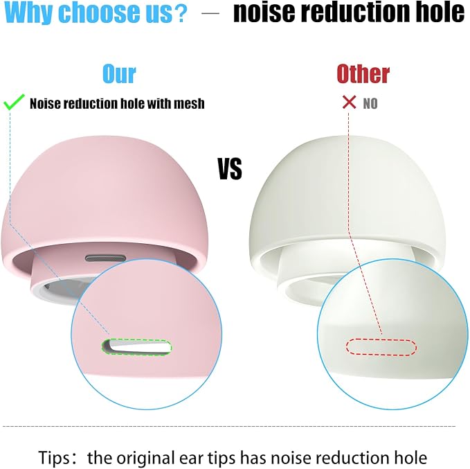 3 Pairs Replacement Ear Tips for AirPods Pro 2nd & 1st(S/M/L, Pink) | with Noise Reduction Hole, Silicone Ear Tips with Cleaning Pen & Portable Storage Box, Fit in the Charging Case