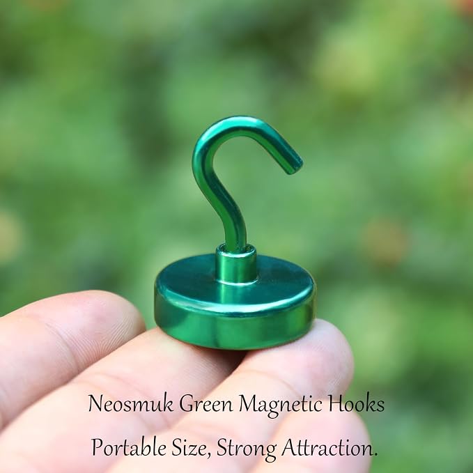Neosmuk Magnetic Hooks, Heavy Duty 85lb+ Strong Magnet Hook for Cruise Cabins, Cruise Essentials 2026 for Hanging, Metal Wall Refrigerator Hangers (Green, 10 Pack)