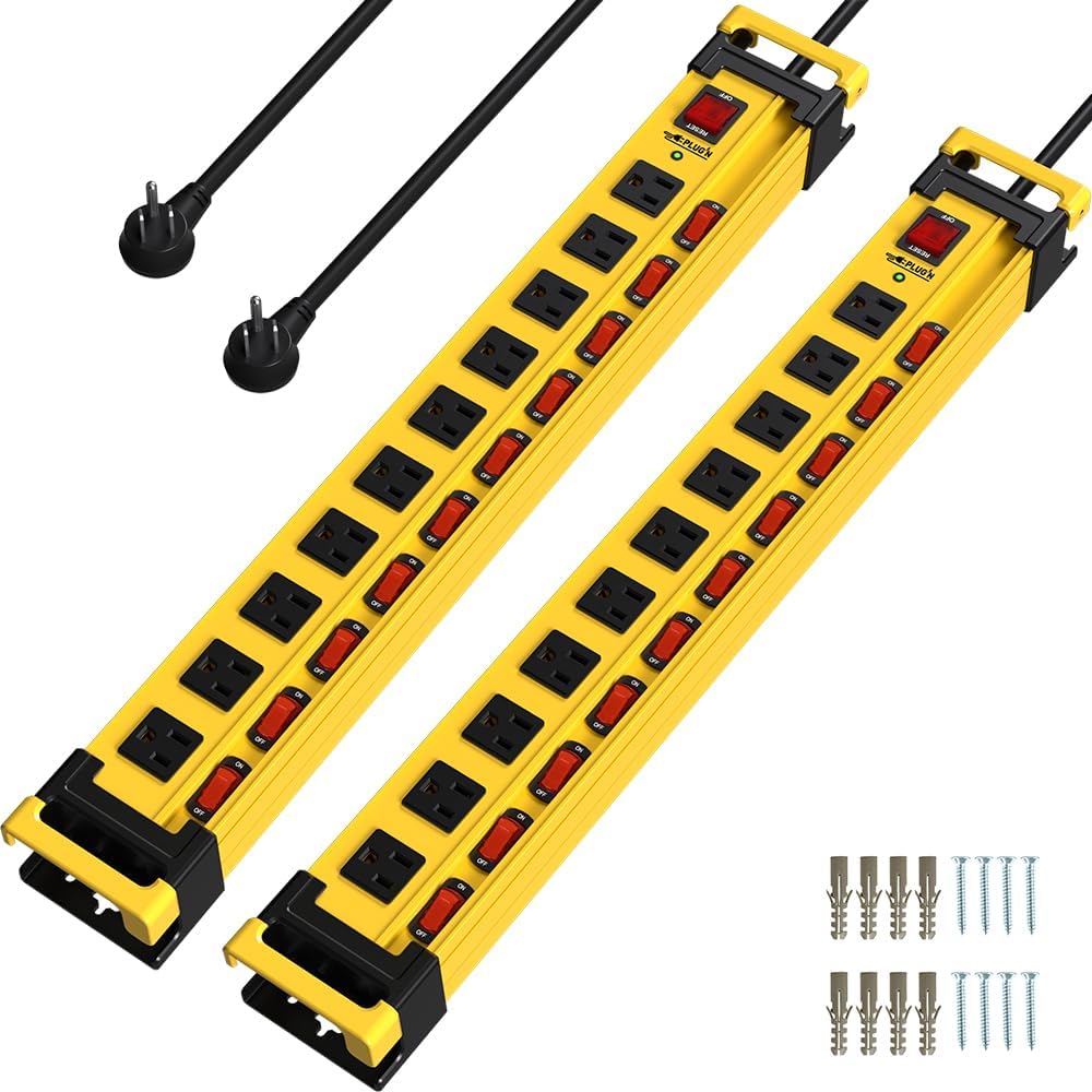 Plug'n 10 Outlet 3300J Surge Protector Power Strip with Individual Switches,Heavy Duty Power Strip with Cord Manager,9FT/14AWG/15AMP/1875W Power Cord,2 Packs