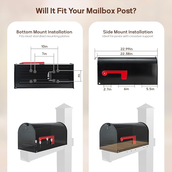 Large Mailboxes for Outside, RAINHOL Black Metal Mailbox, Galvanized Steel Post Mount Mail Box, T3 Large Capacity, 23 x 10.7 x 8.9 Inches
