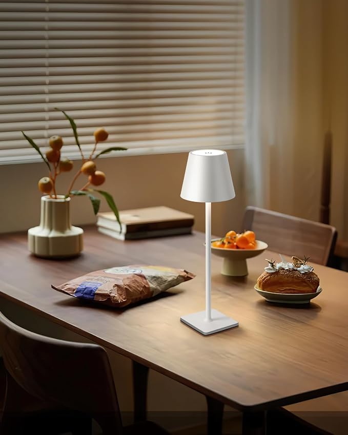 KDG 2 Pack Cordless White Table Lamps, Rechargeable Portable LED Desk Lamps | 5000mAh Battery Operated 3 Color Stepless Dimming Up for Restaurant, Bedroom, Outdoor Party, Camping, Coffee Shop, Nightlight