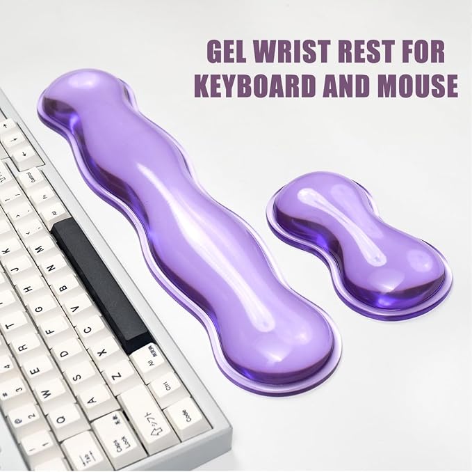 Ergonomic Silicone Gel Keyboard and Mouse Wrist Rest Set – Clear Wrist Rest for Keyboard 60%/68%/75%, Comfort & Support for Typing and Gaming(Purple)