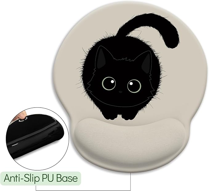 LIMKRIAN Black Cat Ergonomic Mouse Pad with Wrist Rest, Cat Lovers Gifts | Computer Small Mouse Pad, Comfort Wrist Support, Pain Relief, Non-Slip PU Base, Cute Office Supplies Desk Accessories Decor
