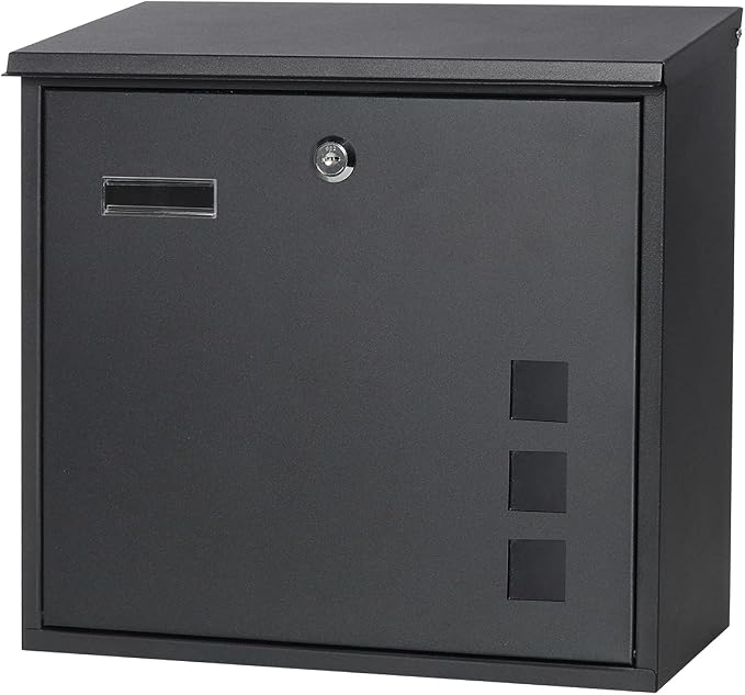 Decaller Galvanized Steel Mailbox with Key Lock, Wall Mount Metal Mail Box Outdoor, 13" x 11.8" x 4.1", 916 Black
