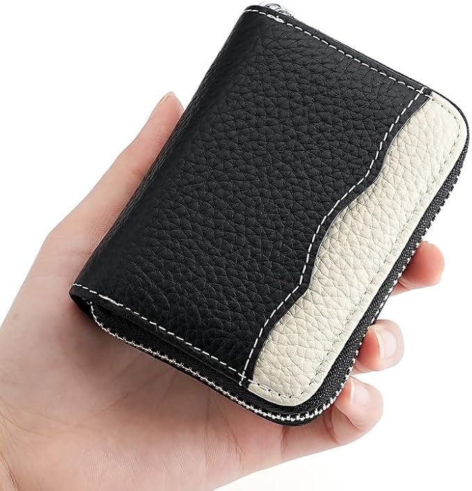 Linno RFID 20 Slots Credit Card Holder Genuine Leather Small Wallet for Women or Men with Zipper (New Purple)