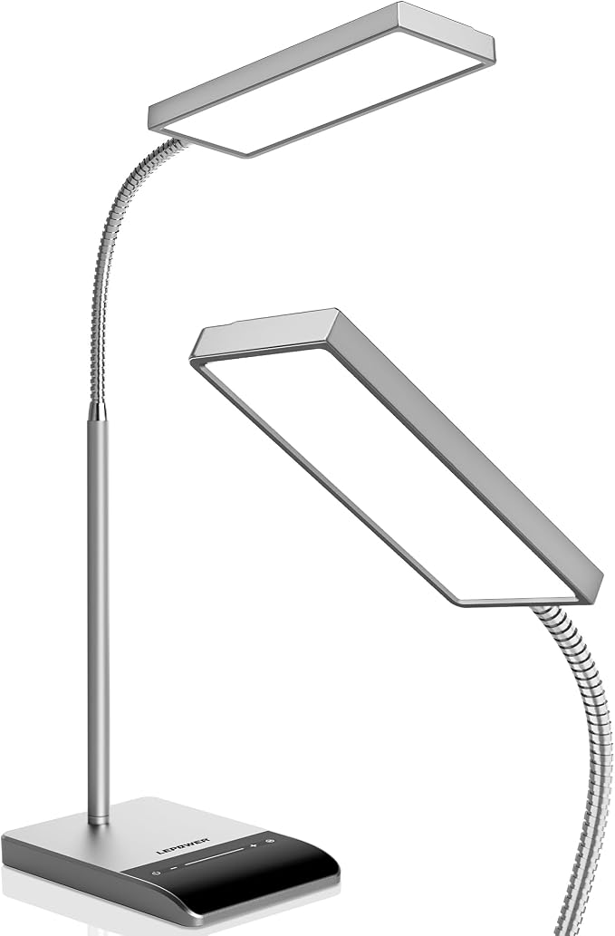 LEPOWER Desk Lamp, 800LM LED for Home Office, True Eye-Caring for Reading | 50 Lighting Modes, 2X Wider Panel, 360° Flexible Gooseneck, Touch Control, 12W Bright Table Lamp for Dorm, Bedroom, Study