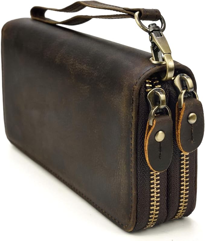 Genuine Leather Long Wallet for Men, Large Capacity Purse Clutch Bag Handbag Checkbook Cash Credit Cards Phone Holder | Large Capacity