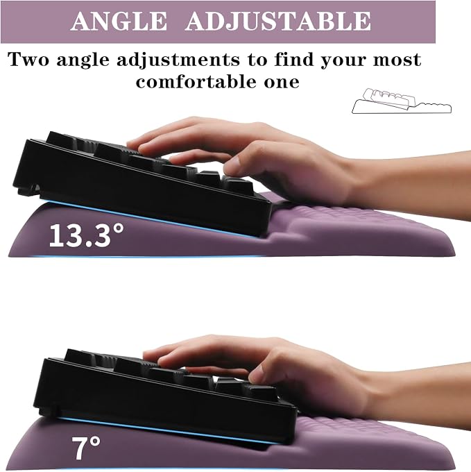 Computer Keyboard Stand with Wrist Rest Support Pad, Purple | Ergonomic Comfy Tilted Keyboard Stand Riser Holder Pad for Pain Relief, Soft Memory Foam Desk Cushion for Office Home