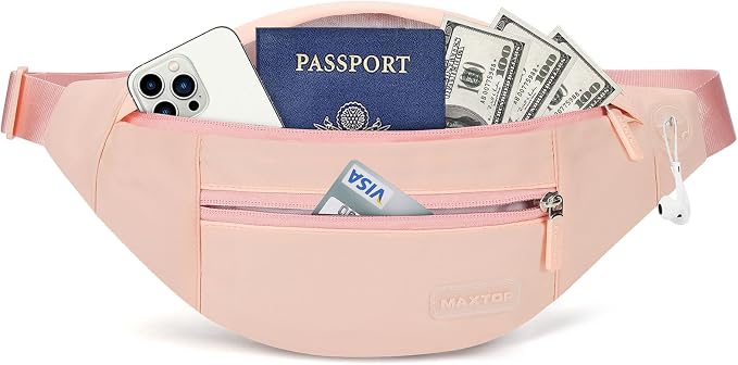 MAXTOP Large Mono Pink Fanny Pack Cute Belt Bag for Women Gift Trendy Stuff | Versatile,4-Zipper Pockets,Crossbody Bag Waist Purse for Women Fanny Pack Trendy Belt Bag with Adjustable Strap